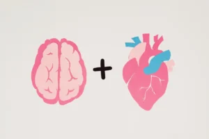 Illustration of brain and heart representing neural and cardiovascular wellness with icariin supplements