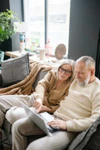 Calm family atmosphere: a husband and wife enjoying a peaceful moment together at home, promoting relaxation and connection 
