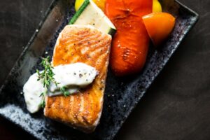 Vitamin D-rich salmon for men naturally supporting healthy vitamin D levels, energy, and overall male vitality safely
